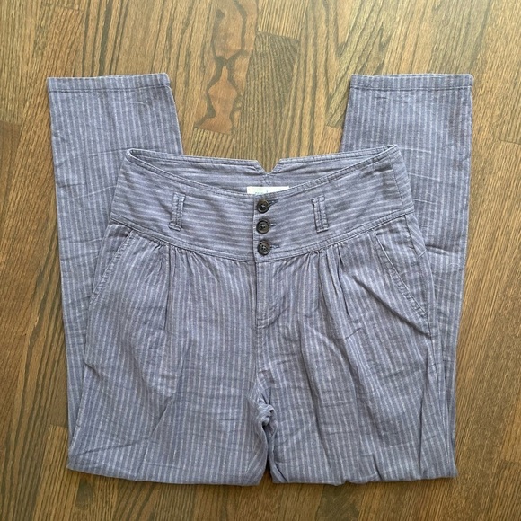 Sundance Amelia Linen Blend Pinstripe Trouser Pants in Blue Gray Size 4 - Picture 7 of 10